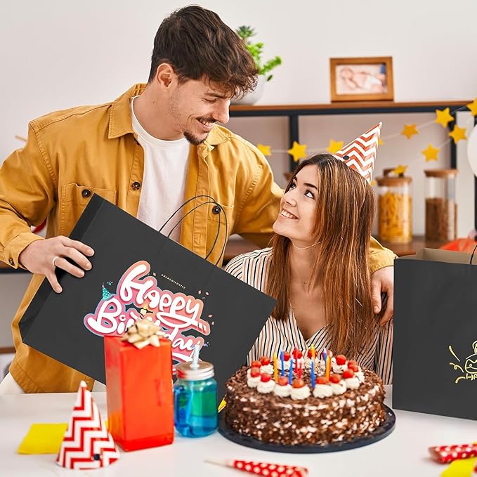 METRONIC Kraft Paper Gift Bags with Handles 16x6x12 Inch 6000 Pack | Christmas, Birthday Party Favors, Retail Shopping, Small Business Bulk | Black Gift Wrap Bag