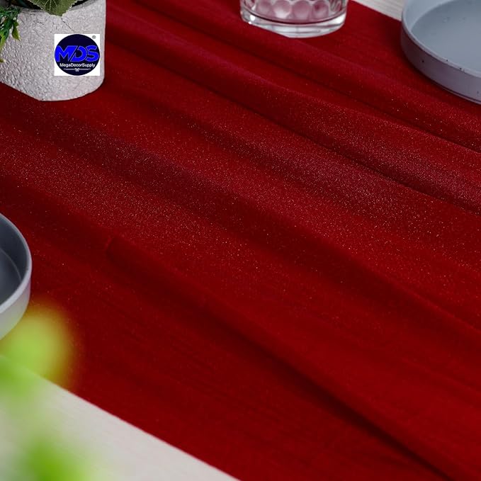 MDS 10 Pack 10ft Chiffon Table Runner 29 x 120 Inches Sheer Wedding Runner Romantic Rustic Table Runner for Wedding Decorations, Birthday Parties, Bridal Shower Party Arch Decor - Apple red