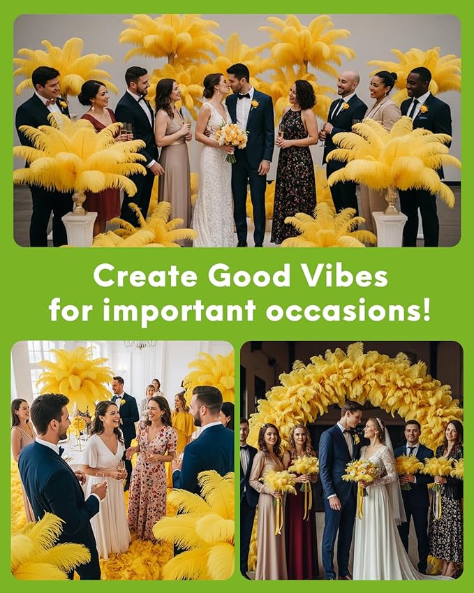 NEWONG 30pcs Yellow Ostrich Feathers Natural Bulk 11-14inch(28-35cm) Vase Craft Wedding Home Party Centerpieces Christmas Day Decoration