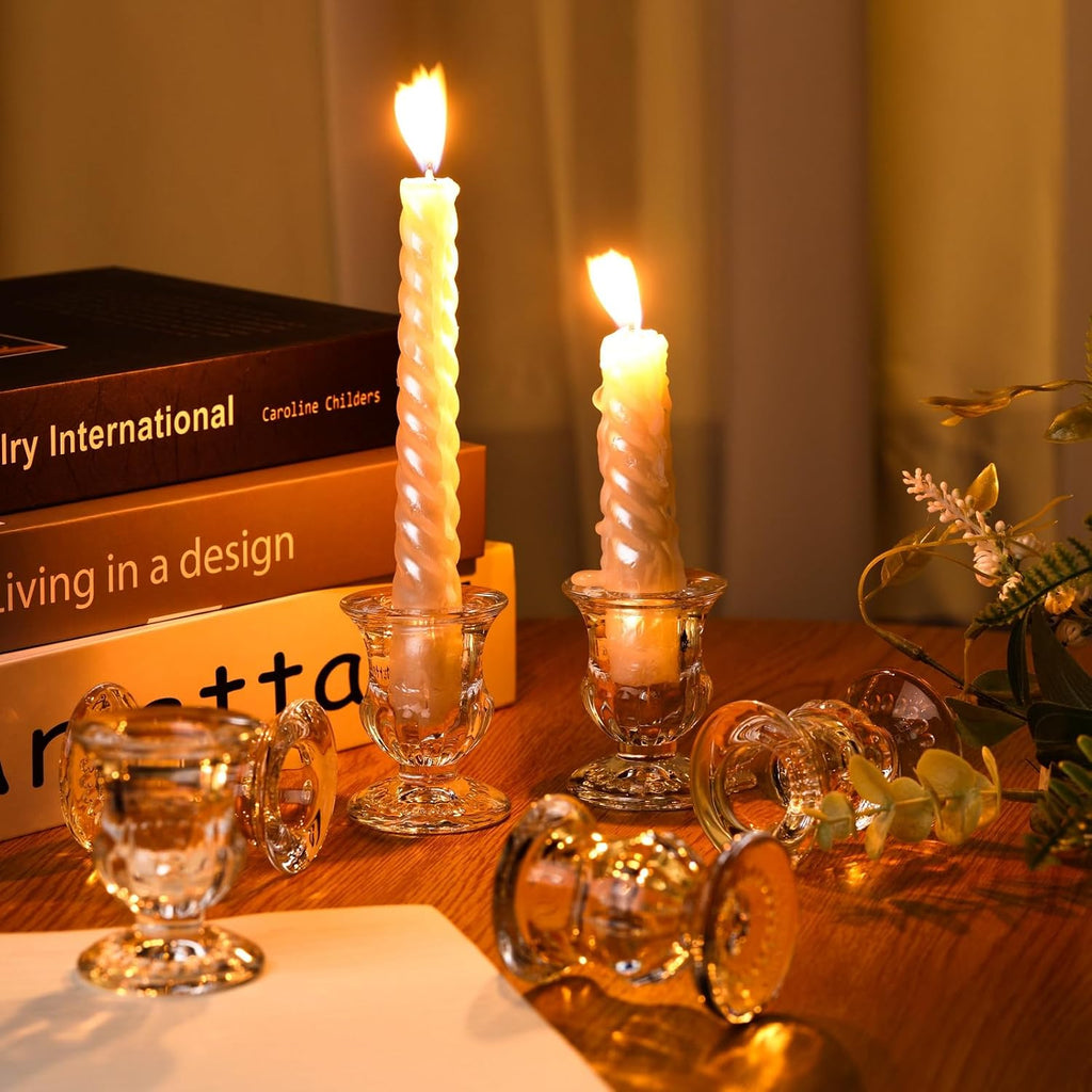 90 Pcs Clear Glass Candlestick Holders Taper Candle Holder Bulk 2.5 Inch Candle Stick Holder for Table Centerpiece Mantel Wedding Housewarming Gift Rustic Vintage Valentines Dinning Decoration (Clear)