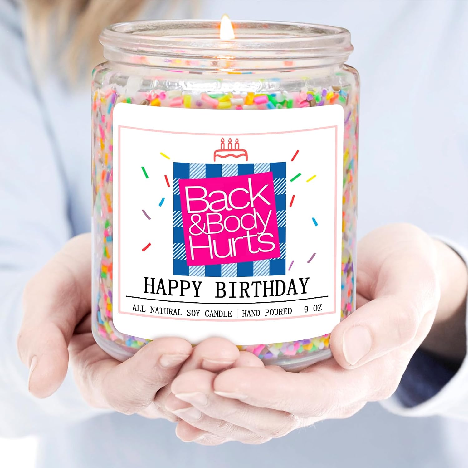 Homsolver Birthday Candles Gift for Her and Him, Birthday Gifts for Women Men, Unique Best Friend Gift Ideas -Back & Body Hurts Happy Birthday Candle