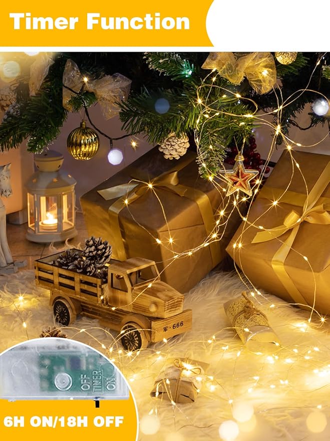 2 Pack 20FT 60LED Battery Operated Fairy Lights with Timer, Waterproof Battery String Lights Outdoor Indoor, Battery Twinkle Light for Bedroom Wedding Birthday Party Chirstmas (Warm White)