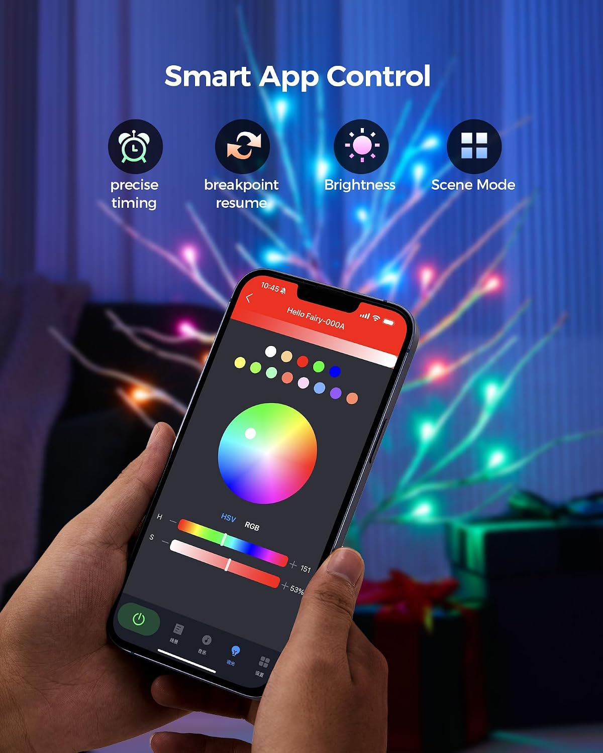 ariceleo 2ft lighted birch tree with rgb led shown in use