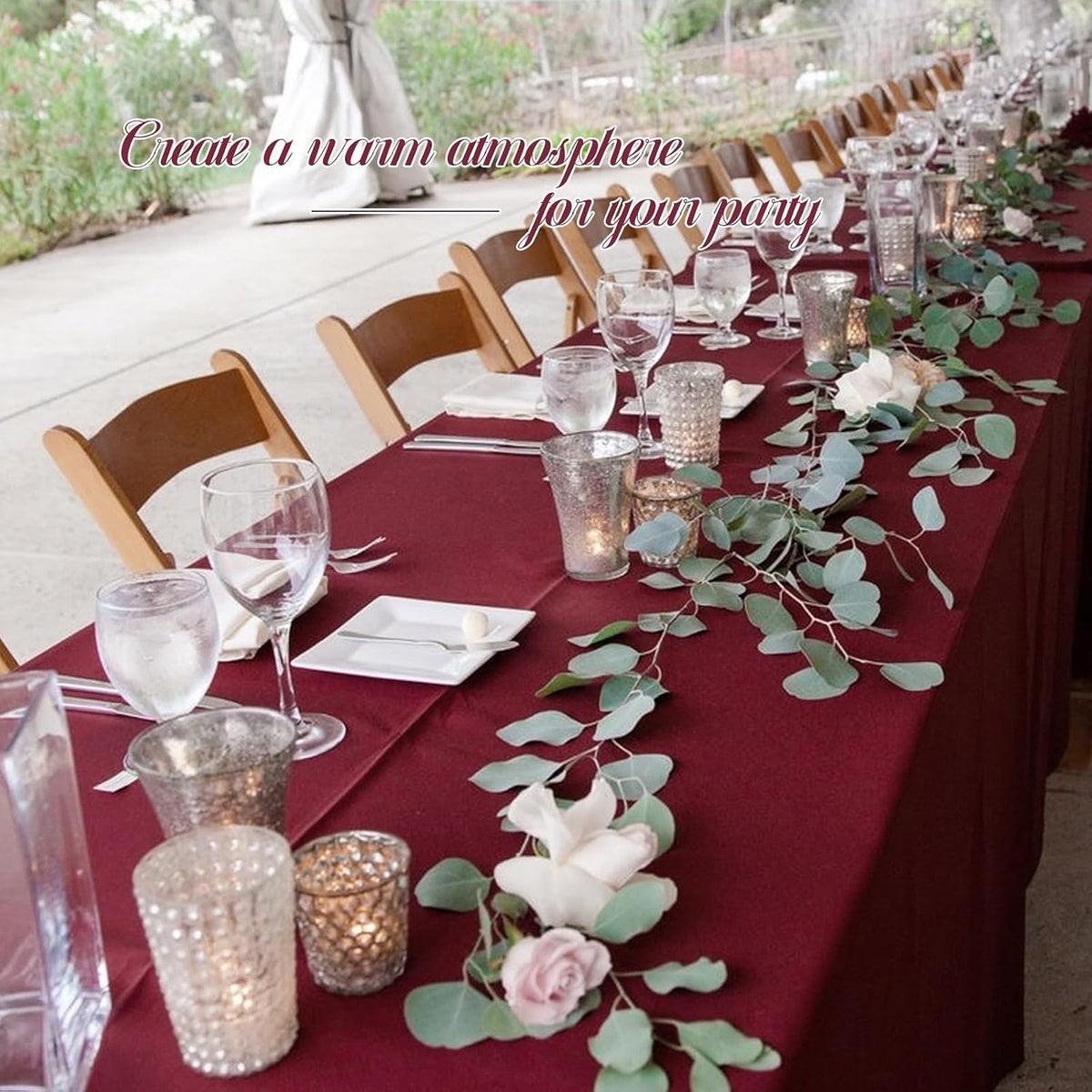 burgundy tablecloths for 8ft tables-60 x 126 inch showing dimensions