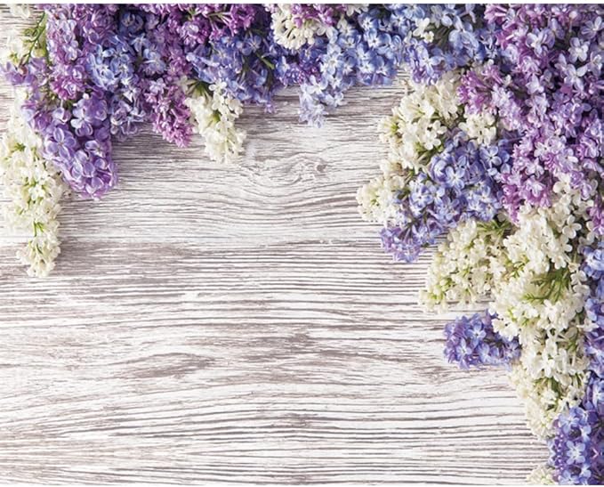 Purple Flower Wood Backdrop LFEEY 10x8ft Newborn Baby Shower Wooden Backdrop Photography Lilac Bloom Bouquet Wood Panel Wall Girls Adults Portrait Background Party Events Decoration Photo Studio Prop