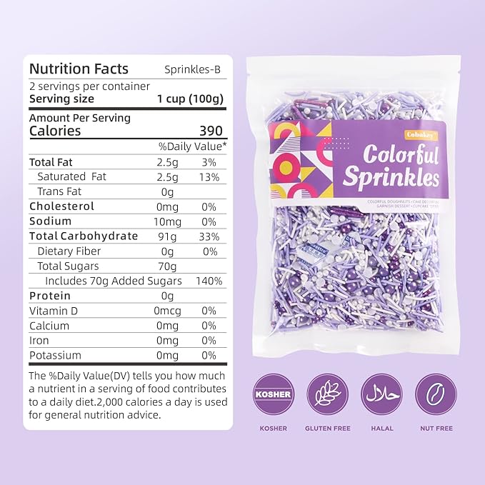Purple Sprinkles For Cake Decorating, Cupcake, Cookies, Ice Cream Topper, Dreamy purple Cake Sprinkles Baking, Perfect For Birthdays Party, New Year’S Eve, 7 Ounces