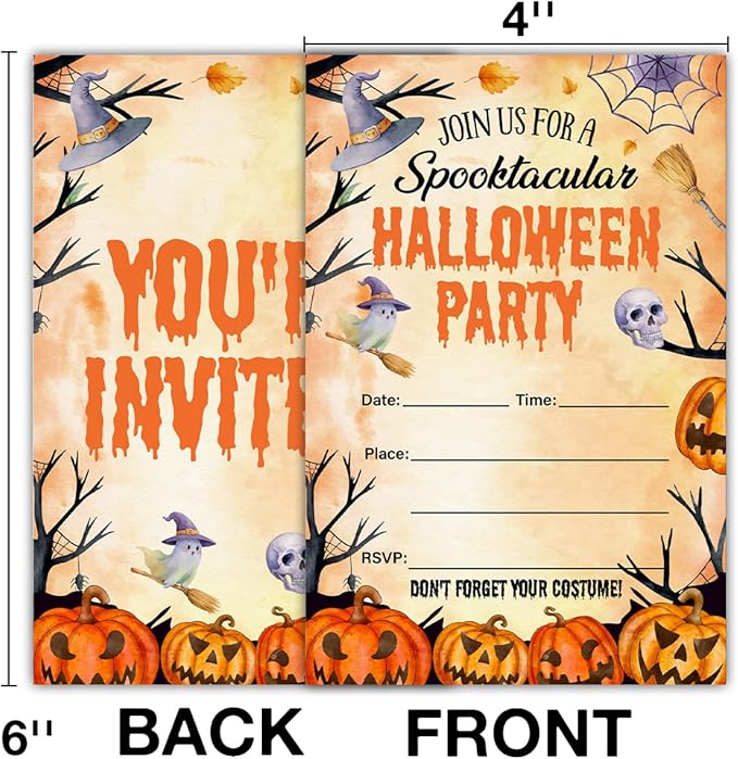 Halloween Party Invitations, Spooky Pumpkins Halloween Party Fill in Invites Cards With Envelopes (20 Count), Double Sided Design