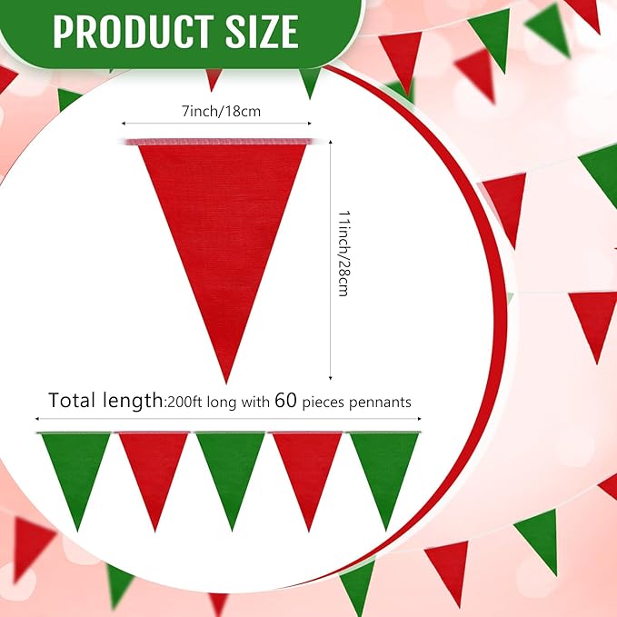 Tatuo 200 Feet Solid Pennant Banners Flags String Triangle Hanging DIY Bunting Flags Party Decorations for Grand Opening Party Banners for Kids Birthday, Shops (Red and Green)