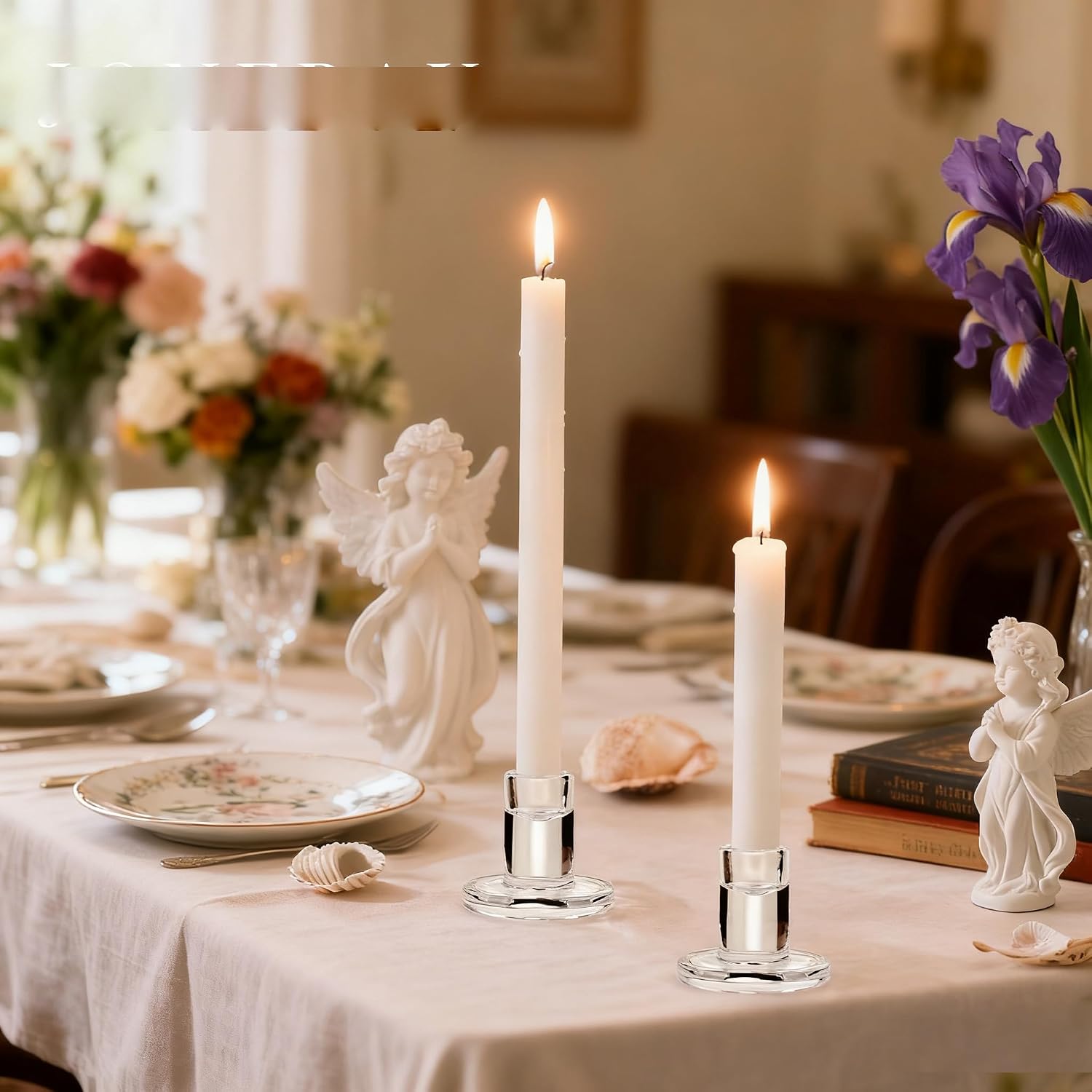 24 Pack Clear Glass Taper Candle Holders, 2.5 Inch Small Candlestick Stands for for Candle Sticks Christmas Party Living Room Dinner Advent Decoration (24)