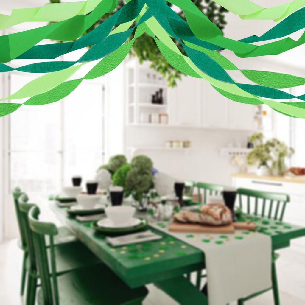 PheiLa Green Crepe Paper Streamers 6 Rolls 492ft, Crepe Paper Birthday Decorations Green Party Supplies for DIY Gift Wrapping Wedding Holiday Party Decor, 1.77 Inch x 82 Ft/Roll