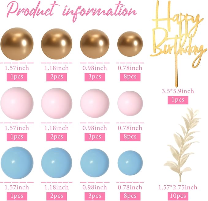 MIAHART Ball Cake Toppers Boho Grass Cake Topper Ball Cake Insert Decoration for Birthday Wedding Baby Shower Party Decorations Boho Themed Party Supplies (light blue，gold，light pink)