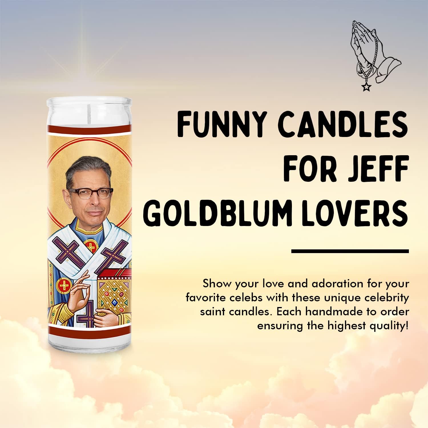 Goldblum Celebrity Glass Jar Candle – Unscented Handmade Soy Wax Votive Candle – Unique Gift for Movie Lovers – Home Decor Collectible for Living Room & Office – 8 Inch