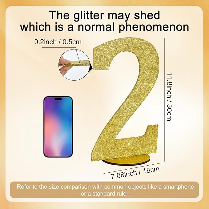 TONIFUL 11.8 Inch Gold Glitter Numbers Table Centerpieces 0-9 Birthday Party Decorations,Shining Gold Digital 2 for Birthday Party,Wedding,Bridal Shower,Engagement,Photo Shoot,Anniversary
