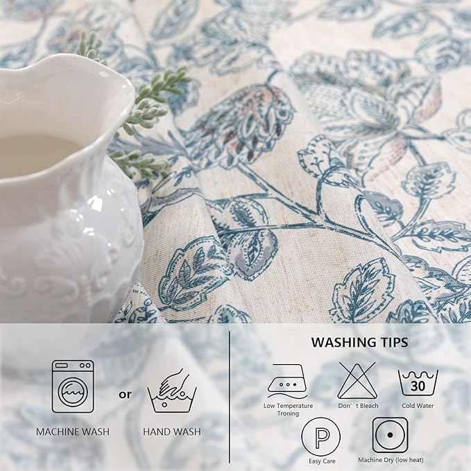 MYSKY HOME Waterproof Tablecloth Rectangle 60x102 Inch Rustic Burlap Tablecloth Spring Floral Linen Table Cover Farmhouse Decoration Rectangle/Oblong for Holiday, Dinner, Indoor and Outdoor Use, Blue