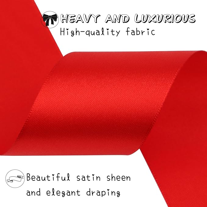 Red Solid Satin Ribbon 2 Inch 25 Yards Solid Polyester Fabric Ribbon for Gift Wrapping Wedding Christmas Baby Shower Birthday Party Decoration Handmade Immortal Flower Craft