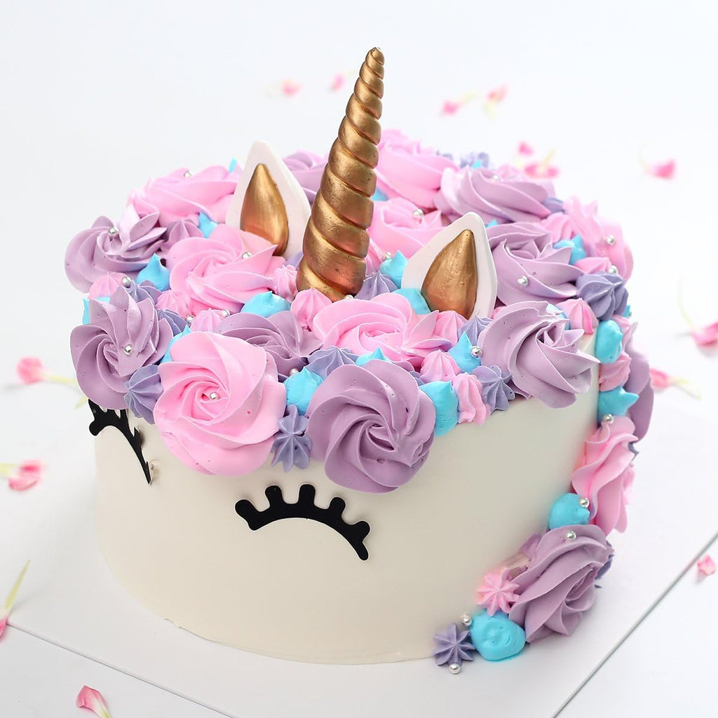 Unicorn Cake Topper, Reusable Gold Unicorn Horn, Ears and Eyelashes Party Cake Decoration Value Set for Unicorn Party Decoration for Baby Shower, Wedding and Birthday Party(Set of 5)