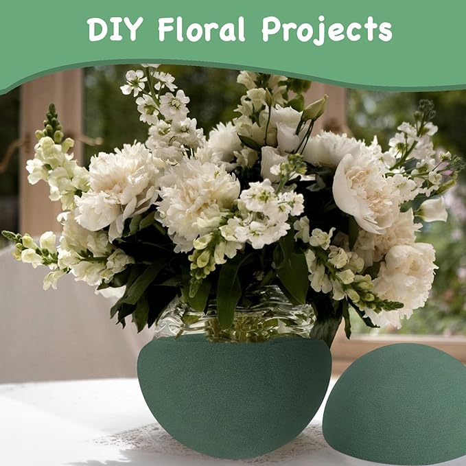 LOKIPA Floral Foam Round, 4 Pack Floral Dry Foam Half Ball for Artificial Plant Floral Arrangement and Wedding and Garden Decorations(5.51x2.76inch)