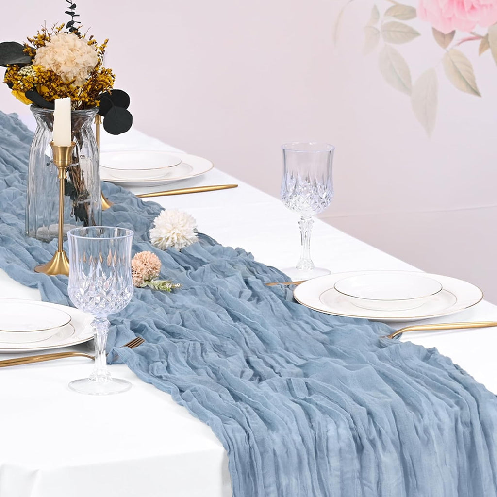 10 Pack Dusty Blue Cheesecloth Table Runner 17x108 Inch Boho Gauze Cheese Cloth Table Runners for Wedding Party Baby Shower Birthday Home Decor