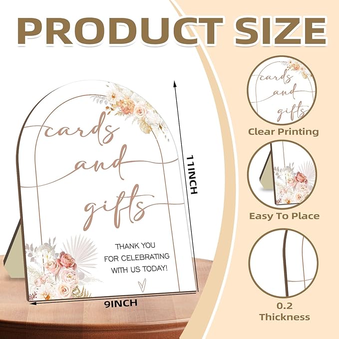 Floral Decor Cards and Gift Sign, Thank You for Your Gift and Well Wishes Sign, Bridal Shower Favors, Baby Shower Party Decor Supplies with Stand 9 * 11IN
