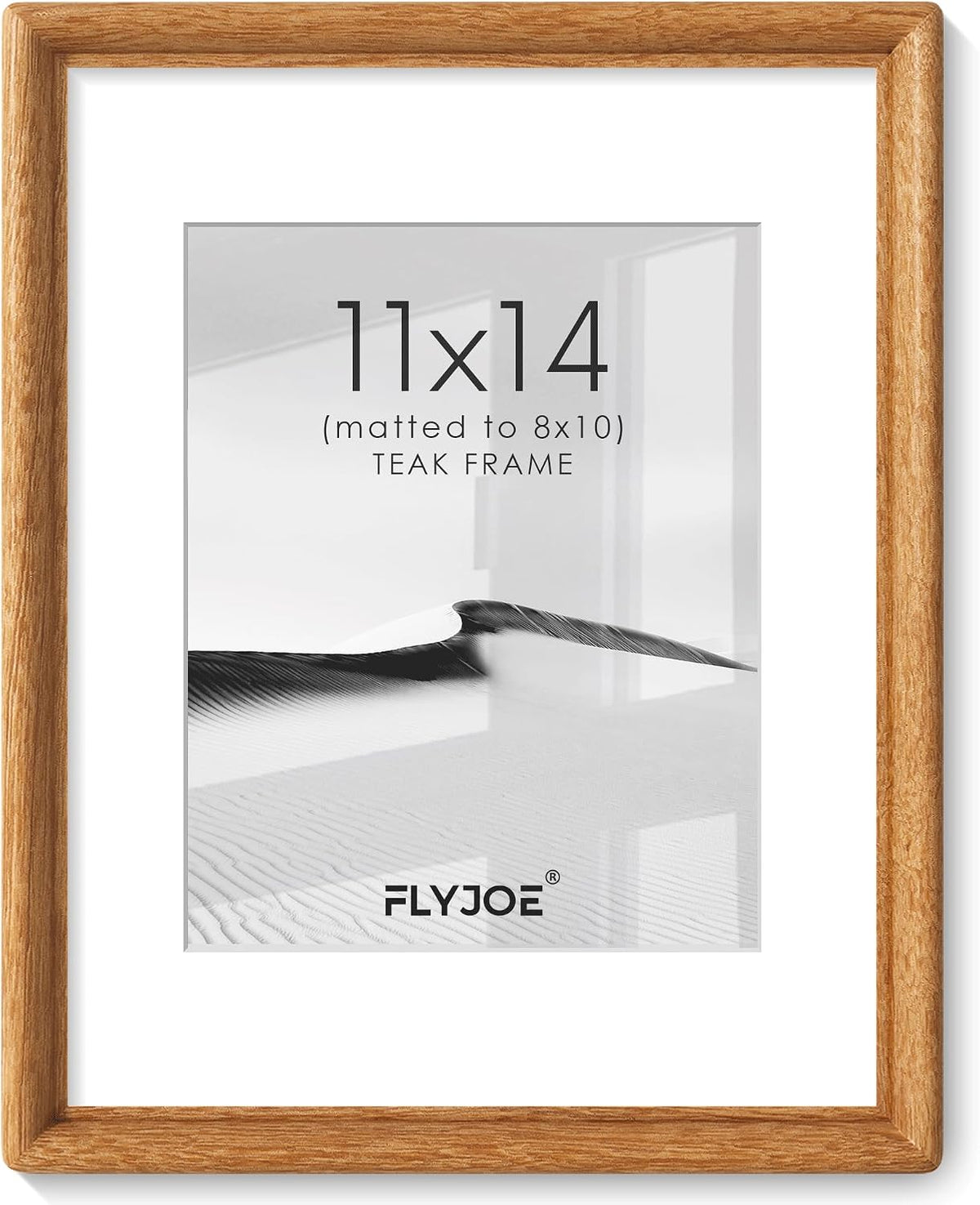 flyjoe 11x14 picture frame, solid teak wood frame shown in use