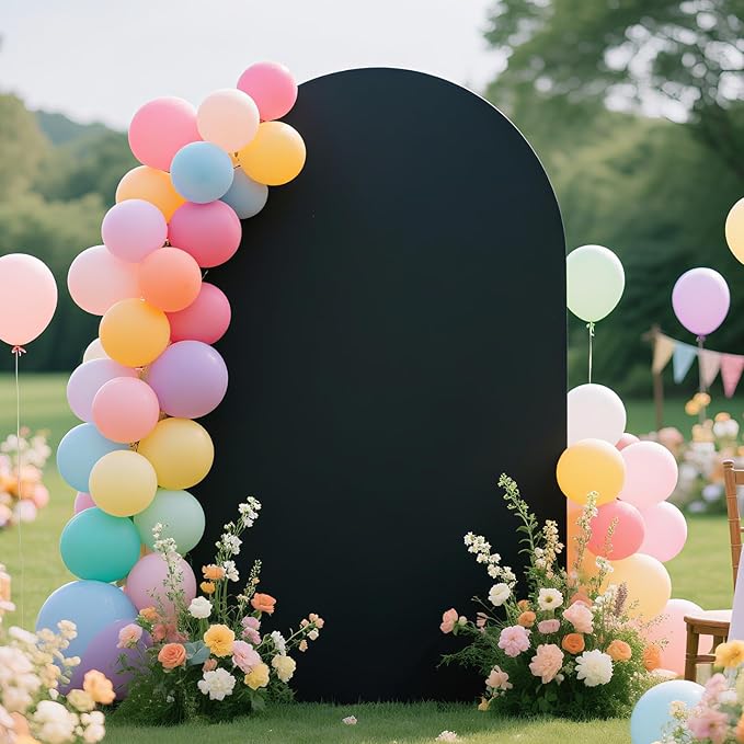Ledido Wedding Arch Backdrop Cover 7.2FT Arch Covers Fitted Stretchy Spandex Round Top Stand Backdrop Cover for Wedding Banquet Ceremony Birthday Party Baby Shower Event Decoration,Black
