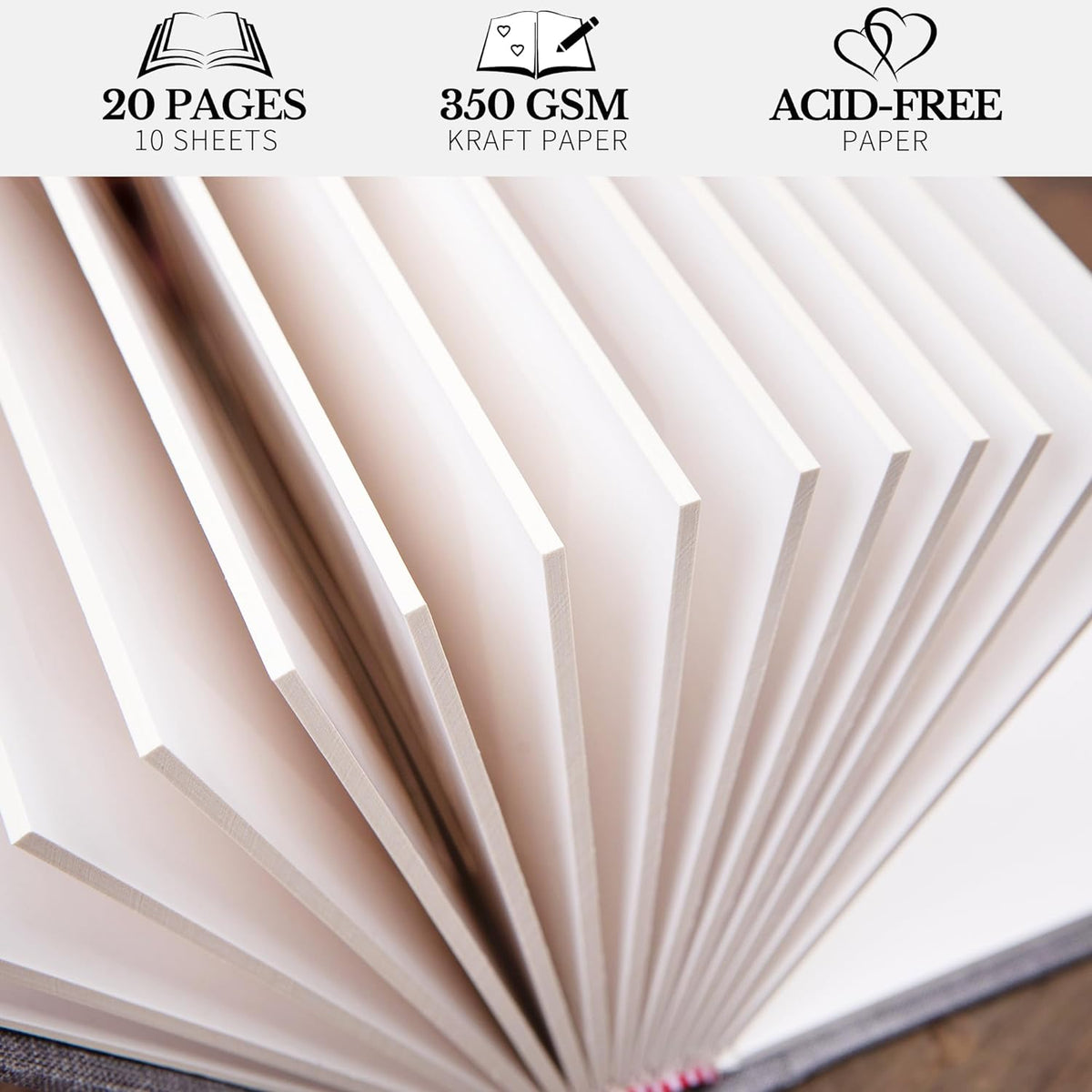 Pssoss 8x10 Photo Album with Writing Space, Linen Cover, 20 Photos, Beige