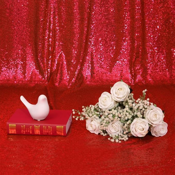 Eternal Beauty Red Sequin Backdrop, 10x10 Ft Glitter Background Curtains for Christmas Shimmer Photography Party Wedding Birthday Back Drop Decor