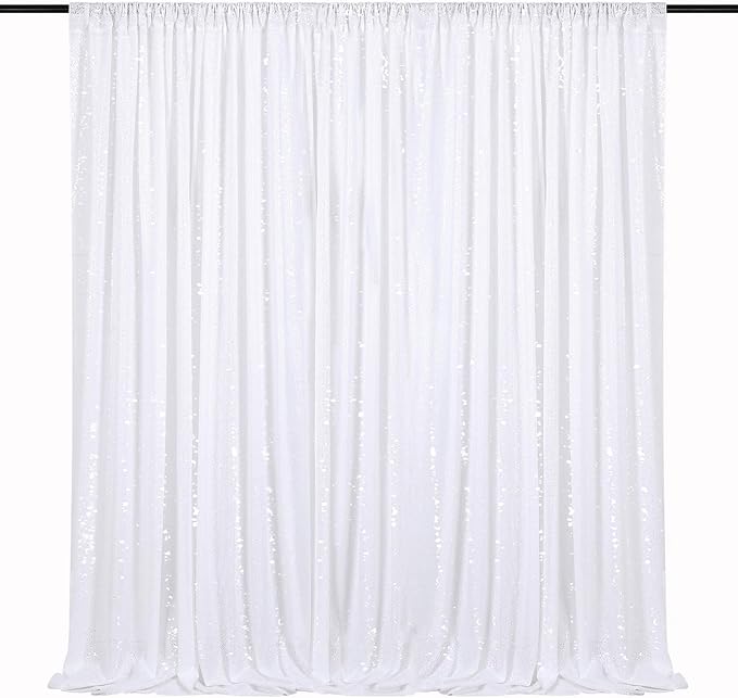 Sequin Backdrop Curtains 10ft x 10ft White Background Drapes Wedding Giltter Curtains for Birthday Party Decoration