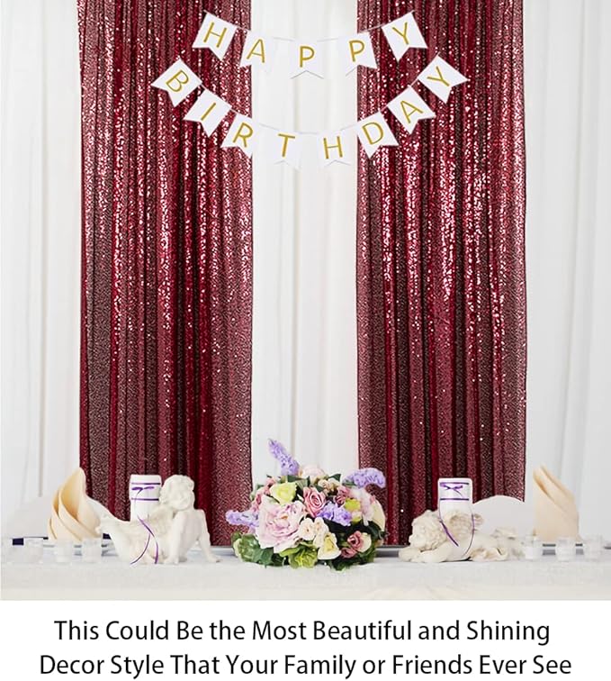 ShinyBeauty Sequin Backdrop 4 Panels Burgundy 2FTx8FT Fabric Photo Curtains for Party Baby Shower Glitter Backgrounds