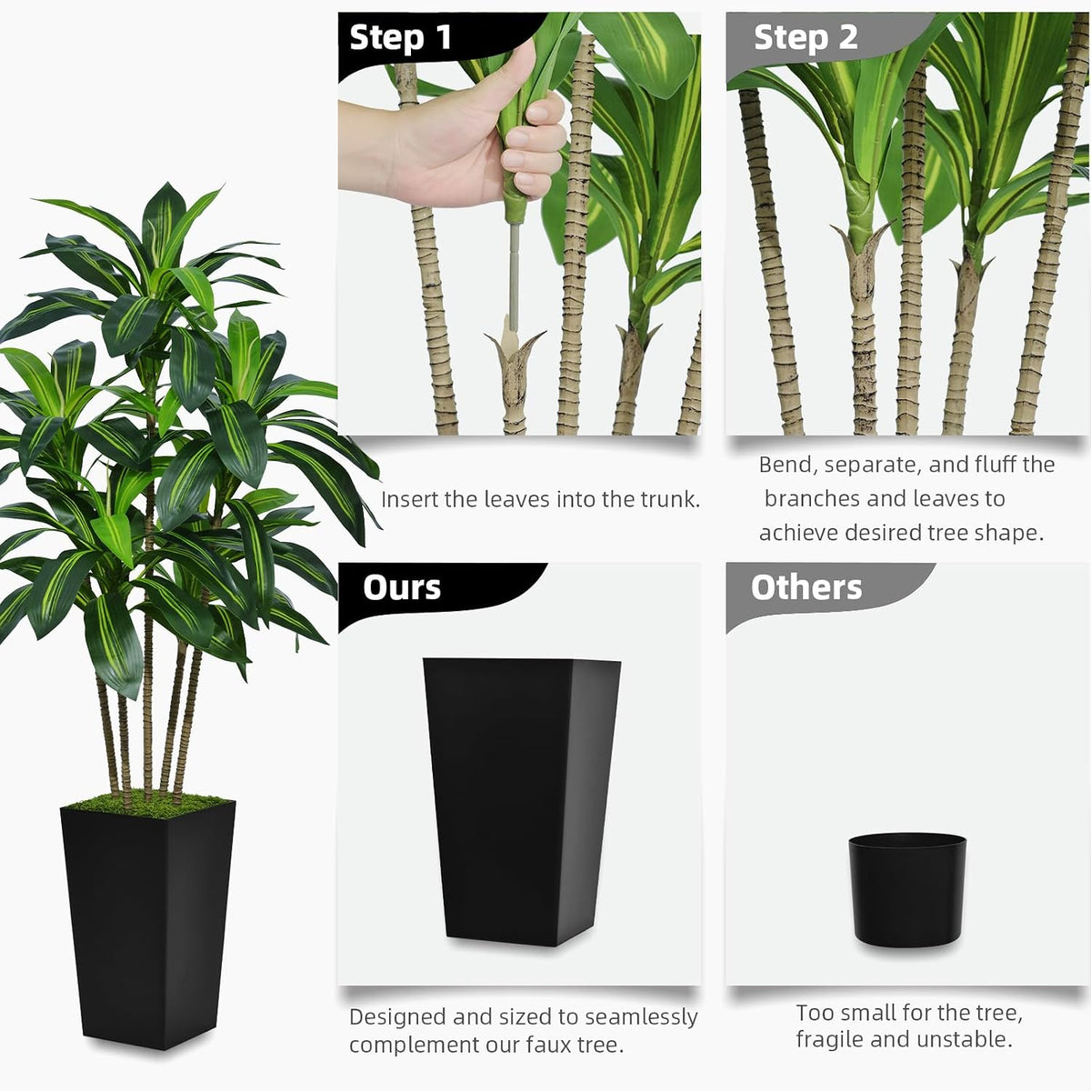 astidy artificial dracaena tree 5ft - faux tree showing dimensions