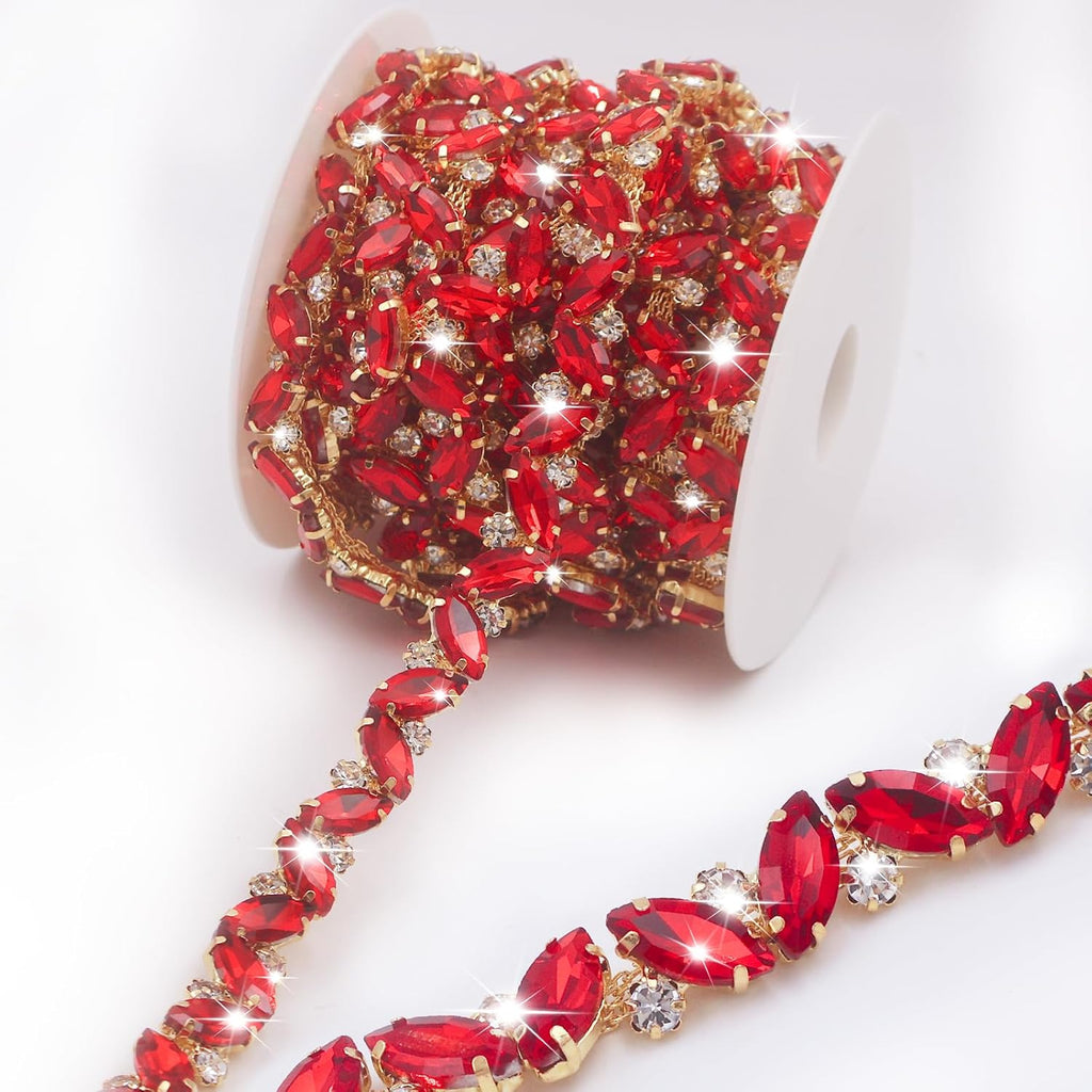 pearly jun 3 yards red rhinestone chain trim, main product view