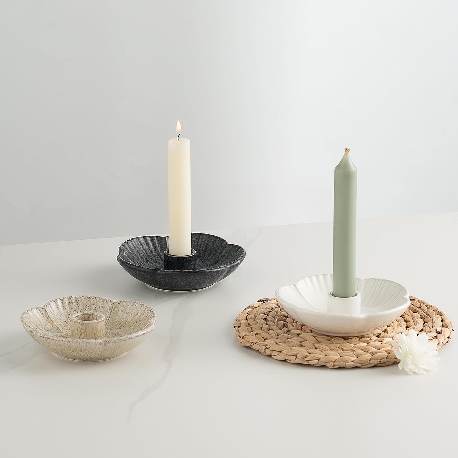 BEUNAIZER Ceramic Flower Candle Holder, 4.7 in Tabletop Tray for Home Decor | Holds incense or palo santo when you want a calm room setting for reading, meditation, relaxing or evening routines.