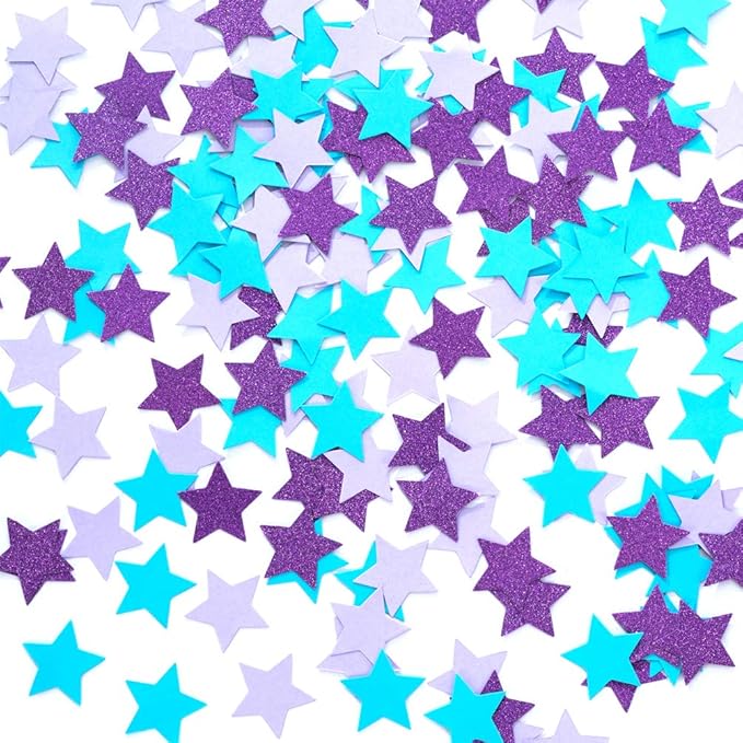 Star Confetti for Table Wedding Birthday Party Decoration,1.2 inch in Diameter(turquoise blue,lavender,purple,200pc)