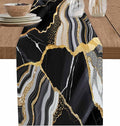 Geometric Black Marble Cotton Linen Table Runner for Dining Kitchen, Wedding Outdoor Party Tablerunners Decoration, Farm Marble Liquid Ripple Abstract Dresser Scarf Coffee Tablecloth Runners 13''x90''