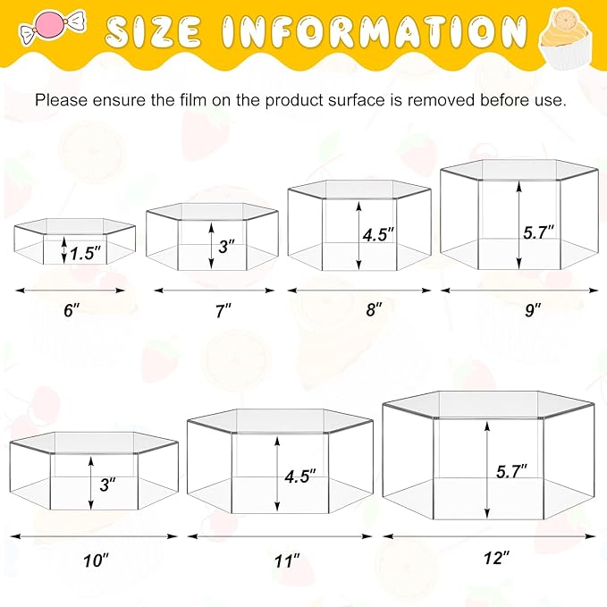 Leinuosen 7 Pcs Large Buffet Risers Set 6" to 12" Acrylic Display Box Catering Dessert Table Riser Food Display Decorative Stand with Hollow Bottom for Catering Supplies(Clear, Hexagonal)