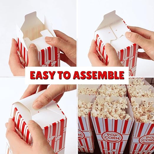 ZEEGO0 20-Pack Popcorn Boxes, Sturdy and Durable Popcorn Bucket, 7.75in Tall Large Capacity Popcorn Containers, Cups & Bowls, Convenient Movie Night Supplies, Perfect for Families, Parties, Carnivals