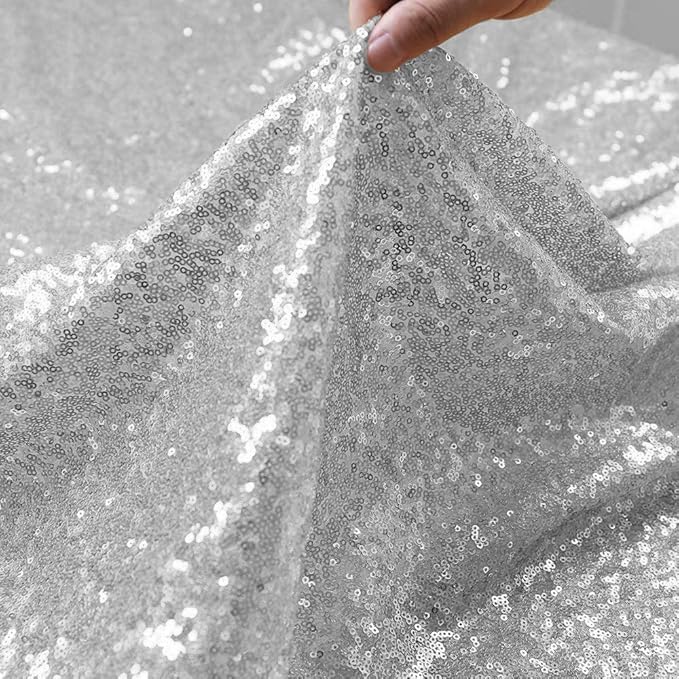 JYFLZQ Silver Sequin Backdrop Curtains 4ft x 8ft 2 Panel Glitter Photo Booth Backdrops Sparkly Photography Background Drapes for Parties Wedding Bridal Showers