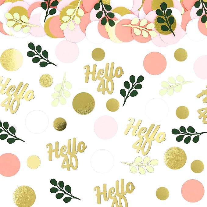 300PC 40TH Birthday Confetti for Table Pink and Sage Green Happy 40TH Birthday Decorations for Women Dots Hello 40 Confetti Scatters Forty Party Decor Supplies