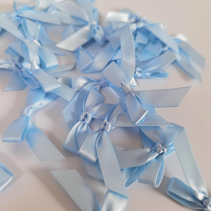 50pcs 1-1/2" Mini Light Blue Satin Ribbon Bows Without Twist Ties for Crafts Gift Wrapping Packing Christmas Baby Shower Decoration (Light Blue)