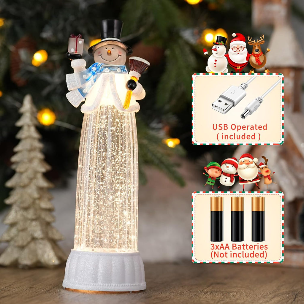Christmas Decorations Indoor, 12" Snowman Snow Globe with Music and Timer, Christmas Table Decorations Lighted Snowman for Mantel Fireplace Tabletop