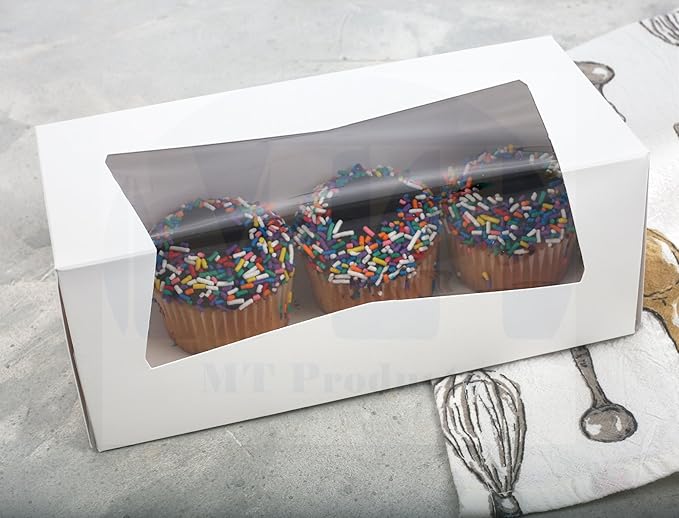 MT Products White Cupcake Boxes 9" x 4" x 3.5" - Bakery Boxes with Window (Pack of 10) - Made in USA