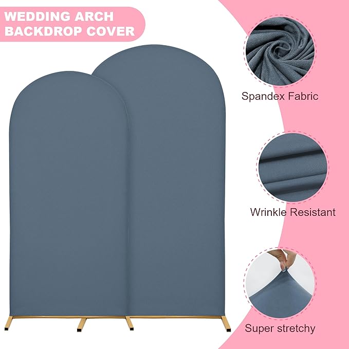 Wedding Arch Covers Arch Backdrop Cover Arch Stand Covers 7.2FT 6FT Set of 2 Arch Cover Spandex Fabric Stretchy Backdrop for Wedding Birthday Party Decoration Baby Shower (Dusty Blue)