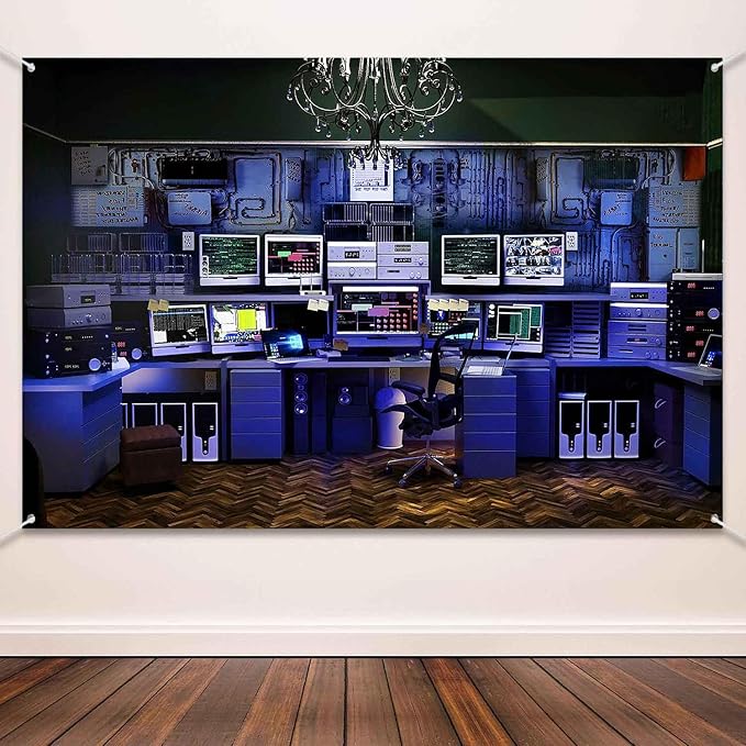 Computer Room Backdrop Neon Blue Hacker Station Backdrop Glowing Matrix Data Streams Background Boys Decor Studio Banner Props Shoot YUNHBDJ1448