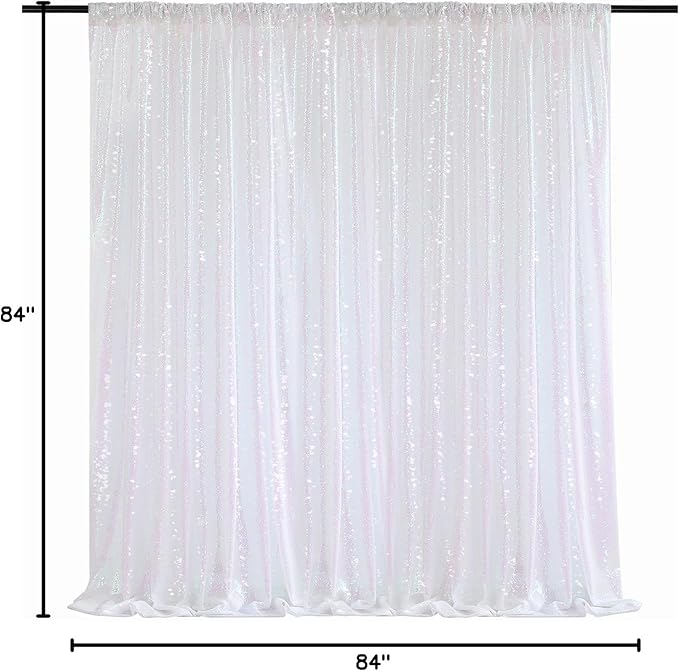 White Iridescent Sequin Backdrop 7ft x 7ft Glitter Photo Booth Black Backdrop Curtains for Wedding Birthday Baby Shower Event Decorations