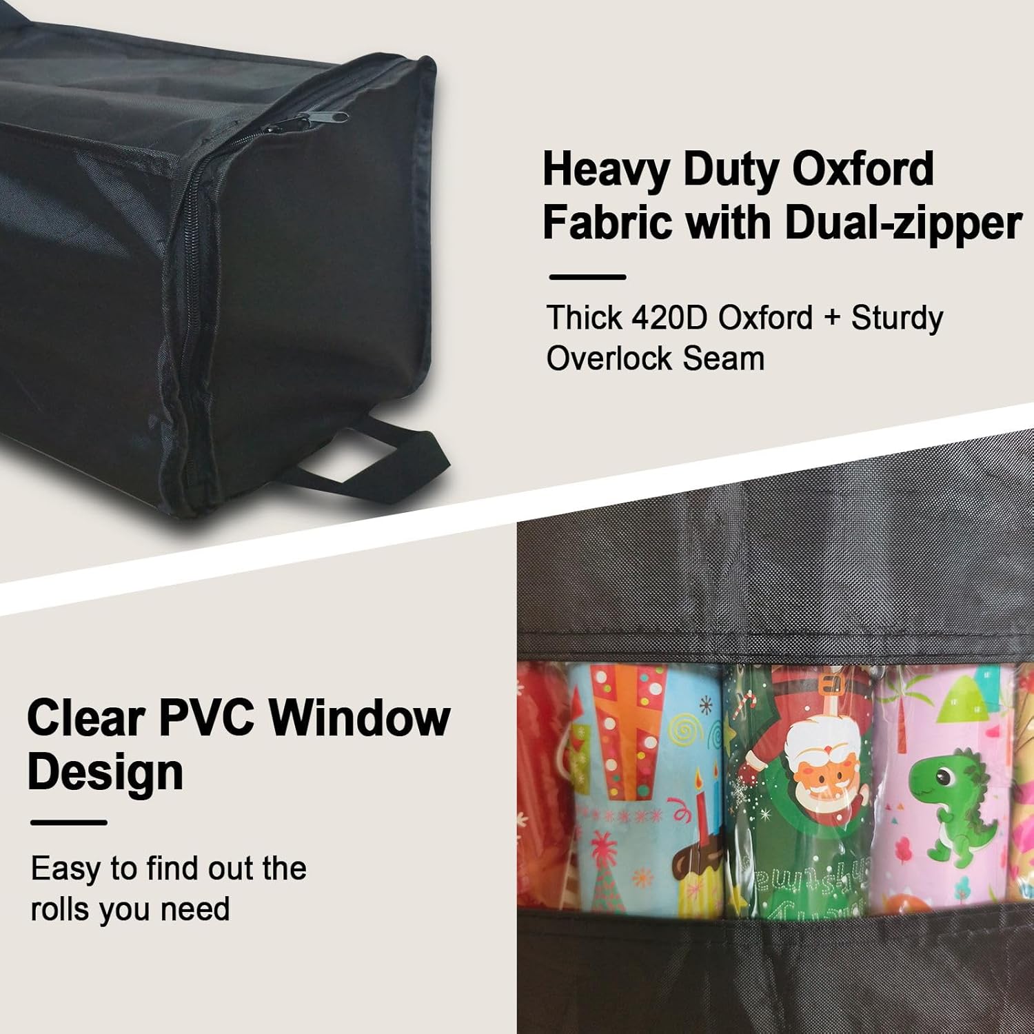 Newbob Wrapping Paper Storage Bag, 41" Gift Wrapping Organizer Storage for Paper Rolls up to 30 Rolls, Heavy Duty Waterproof Gift Wrap Container with PVC & Side Pocket & Handles & Zipper