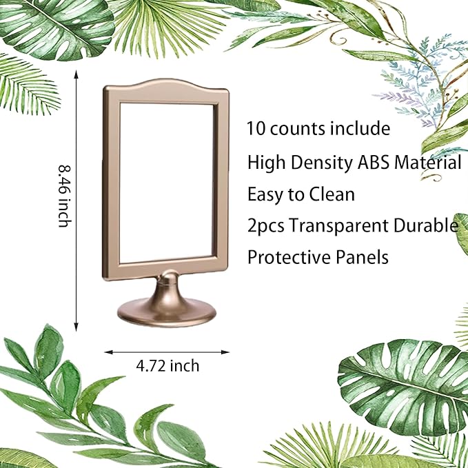 NahNah Double Sided Standing Picture Frames - (Gold, 10 Count) 4x6 Inch, Plastic Pedestal Photo Frame with Inserts and Base - 2 Sided Tabletop Vertical Display Frame for Wedding Table Bridal