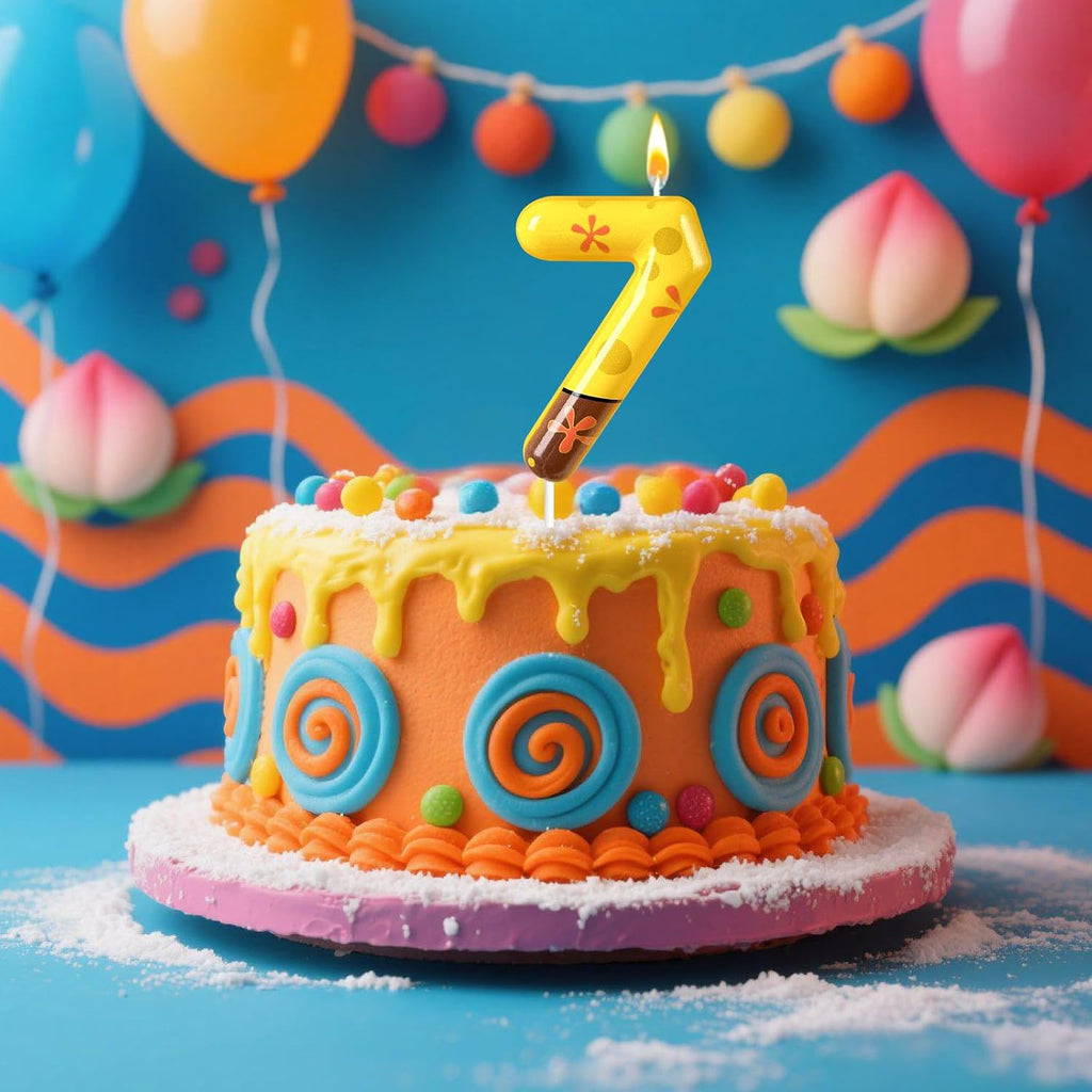 Number 7 Birthday Candle, 7th Birthday Cake Decoration, Playful Yellow and Polka Dot Print, Suitable for Ocean Cartoon Theme Party Supplies and Celebration Decorations(Yellow 7)