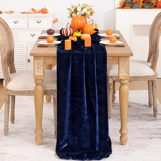 Navy Blue Velvet Table Runner 3 Pack Fall Thanksgiving Navy Table Runners 20 x 120 Inch Luxurious Velvet Fabric Friendsgiving Table Decorations for Christmas Dinner Wedding Bridal Baby Shower