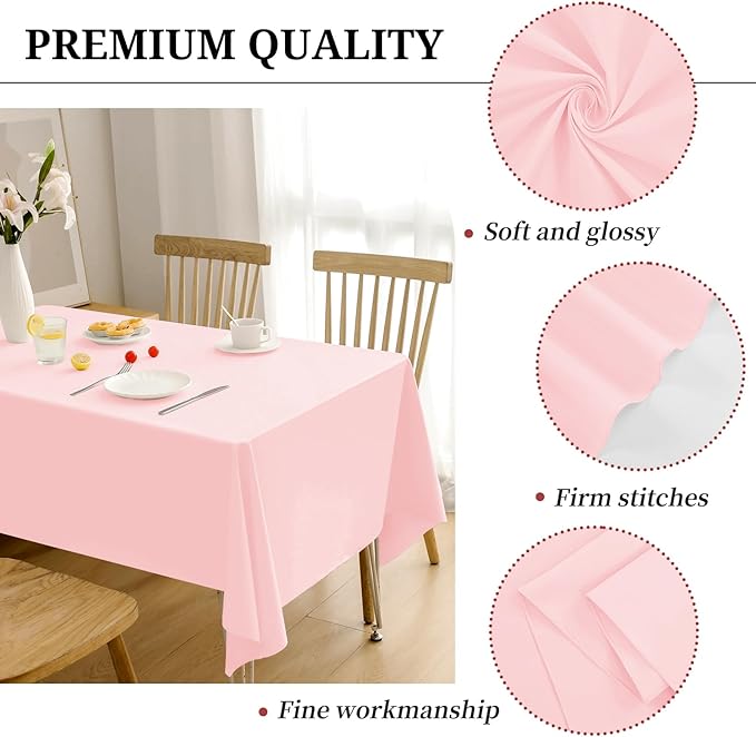 12 Pack Pink Tablecloths for Rectangle Tables 60 x 102 Inch Pink Polyester Tablecloth 6 Foot Rectangle Table Cloth Washable Fabric Table Cover for Party Wedding Banquet Restaurant Events