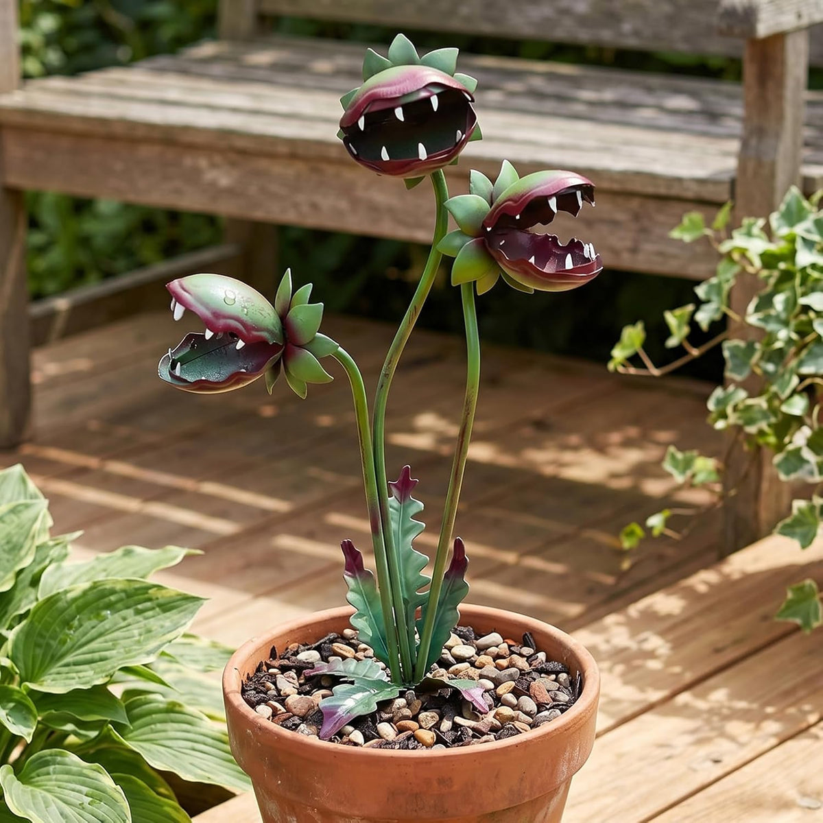 Venus Flytrap Garden Stake - 25inch Metal Outdoor Flowers Yard Art